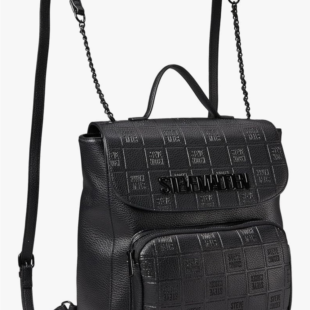 Steve Madden Black Quilted Backpack with Chain Straps